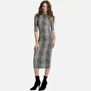 Alice + Olivia Delora Snake Print Fitted Dress Black Stretch Size 0